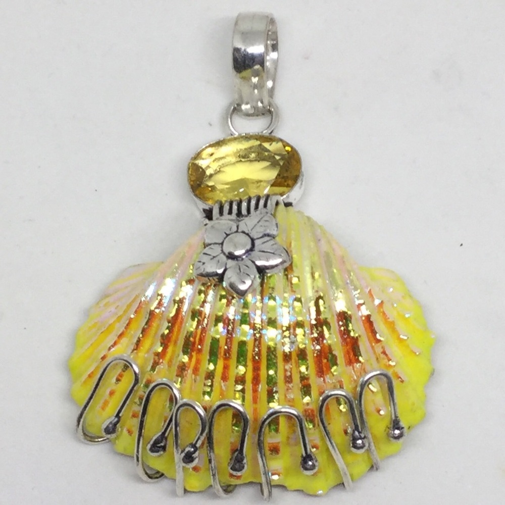 Citrine and Silver Painted Shell